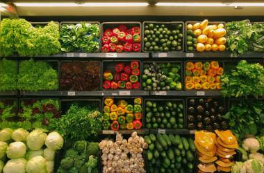 Vegetables are displayed at a supermarket.