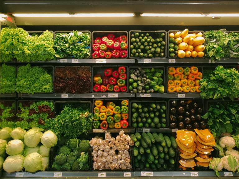 Vegetables are displayed at a supermarket.